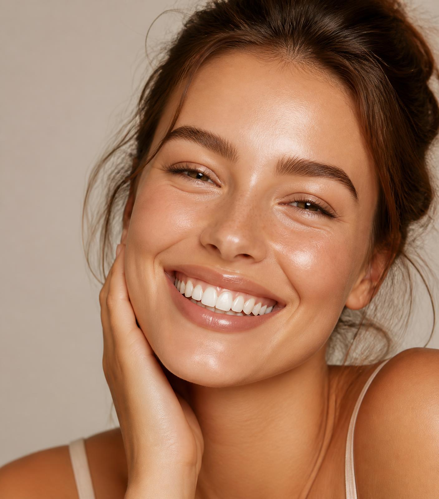 Close-up portrait of a person smiling naturally